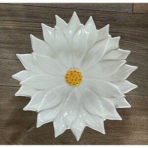 Vintage Atlantic Mold Ceramic White Poinsettia Flower 10" Trinket Candy Dish